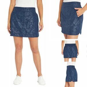 Orvis Women's Size L Blue Pull-on Travel Skort Shattered Glass Embossed Print